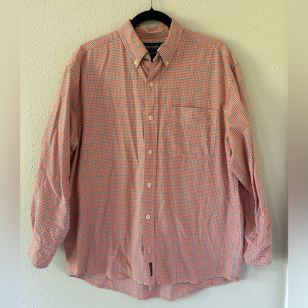 Abercrombie & Fitch Men's Orange and Blue Plaid Shirt NWOT Size XL